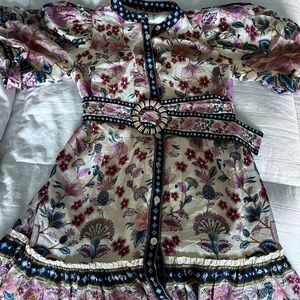 Farm Rio Cream Superbloom Tapestry Puff Sleeve Mini Dress